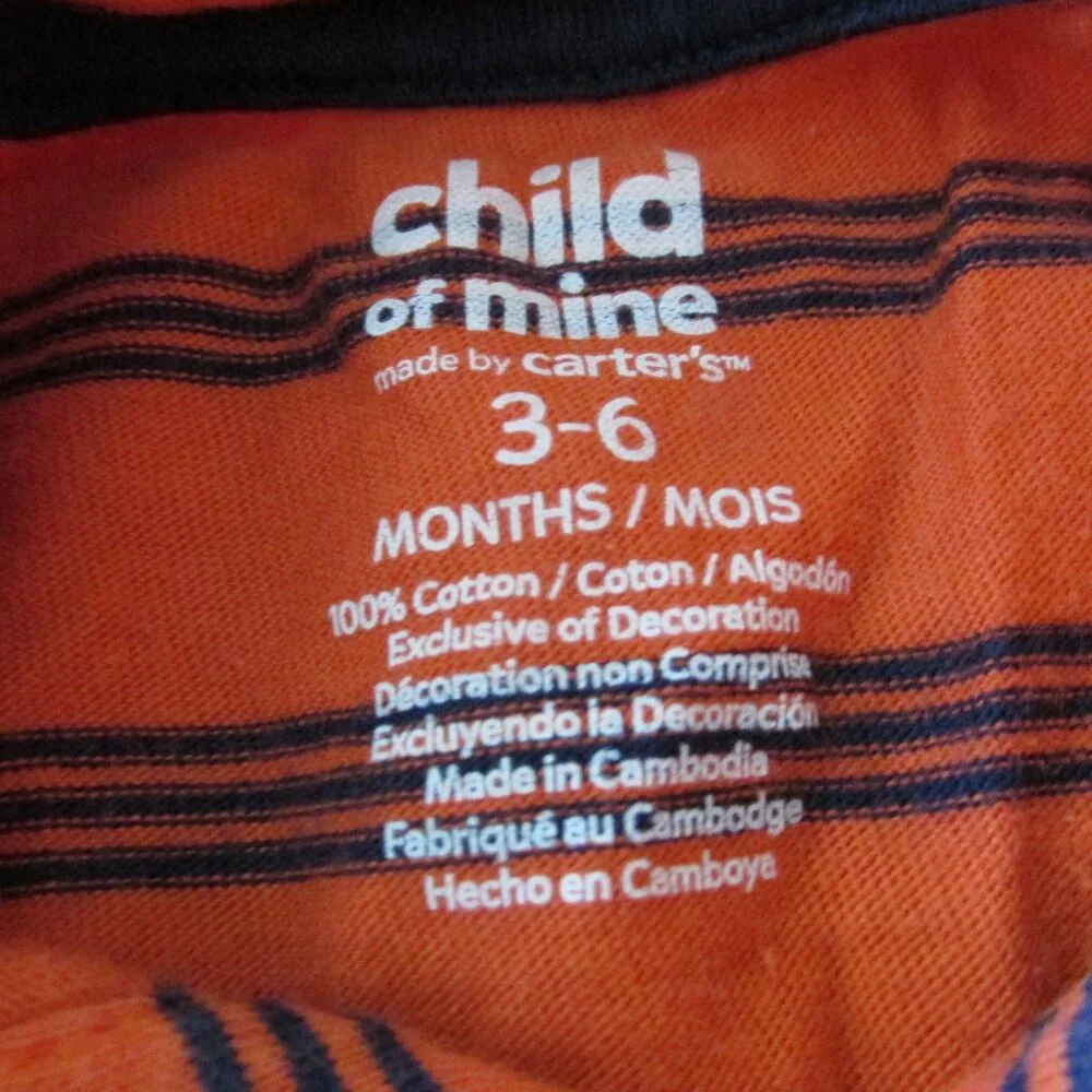 Carters Child of Mine Polo Romper Boys 3-6M Orange Stripe Short Sleeve Puppy Dog